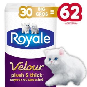Wholesale Royale Velour Bathroom Tissue 30BR=62R 2Ply 147S(30Rolls)