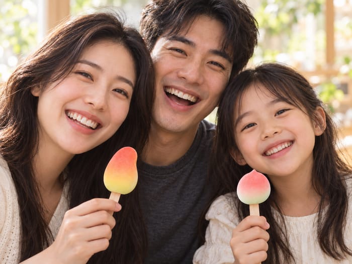Family smiling and sharing Frosty Fun frozen treats